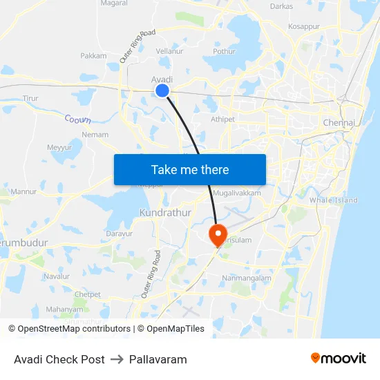 Avadi Check Post to Pallavaram map