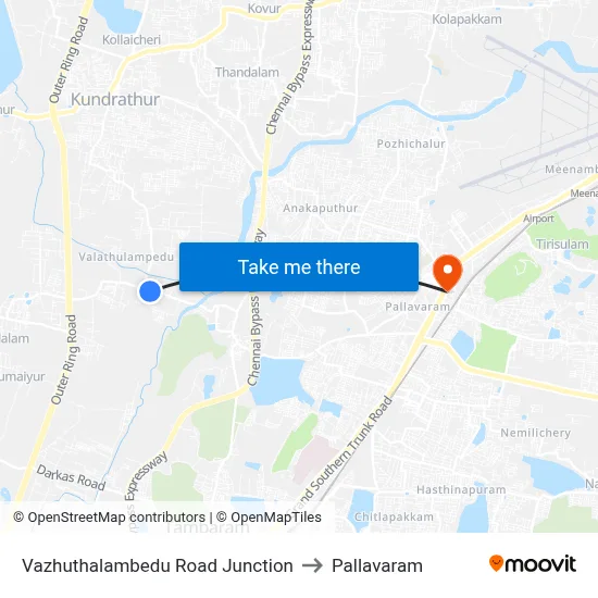 Vazhuthalambedu Road Junction to Pallavaram map