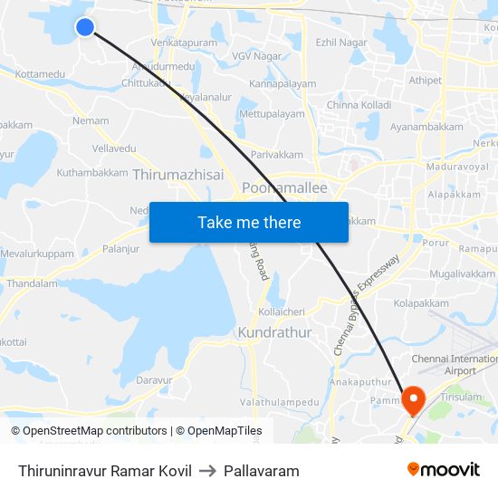 Thiruninravur Ramar Kovil to Pallavaram map