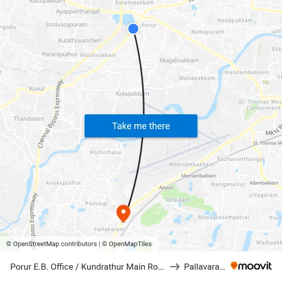 Porur E.B. Office / Kundrathur Main Road to Pallavaram map