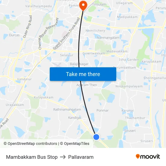 Mambakkam Bus Stop to Pallavaram map
