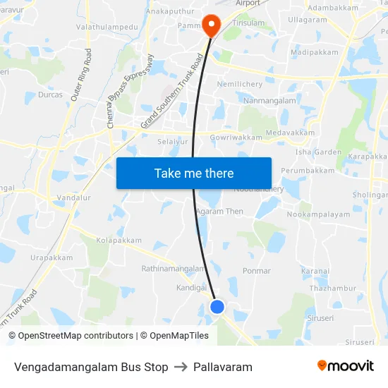 Vengadamangalam Bus Stop to Pallavaram map