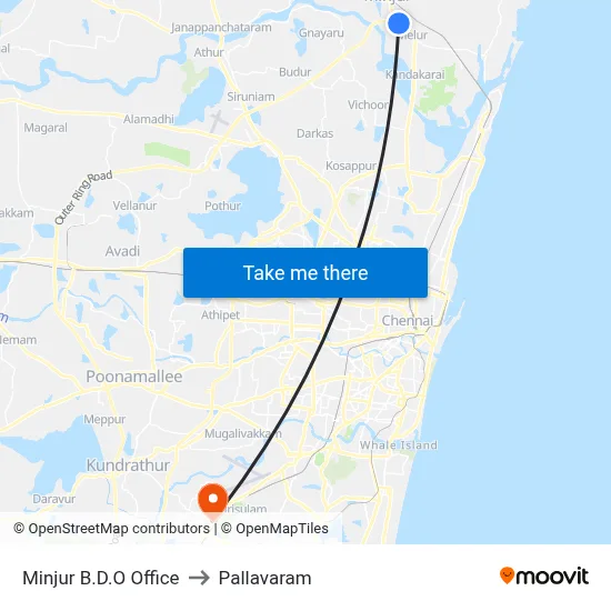 Minjur B.D.O Office to Pallavaram map