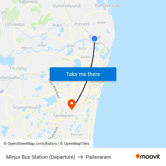 Minjur Bus Station (Departure) to Pallavaram map
