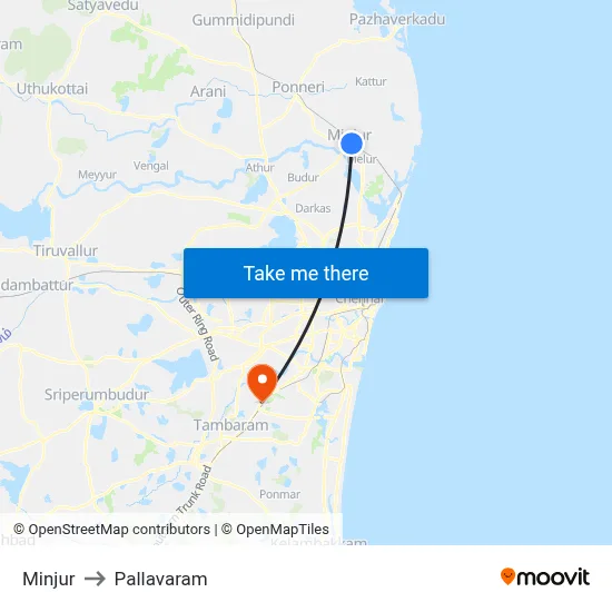 Minjur to Pallavaram map