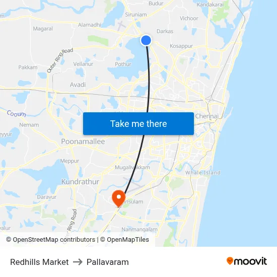 Redhills Market to Pallavaram map