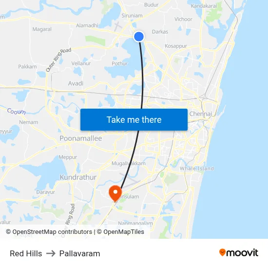 Red Hills to Pallavaram map