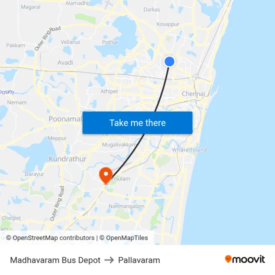 Madhavaram Bus Depot to Pallavaram map