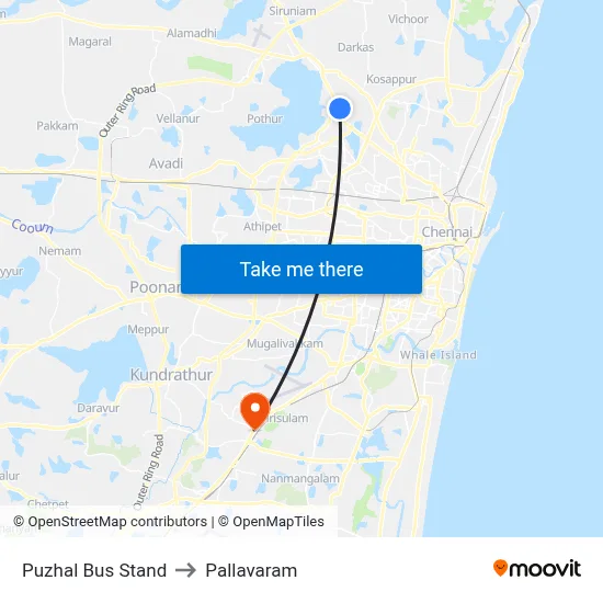 Puzhal Bus Stand to Pallavaram map