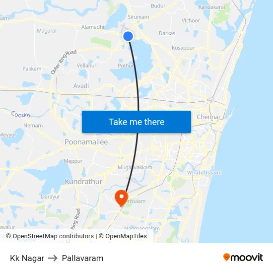 Kk Nagar to Pallavaram map