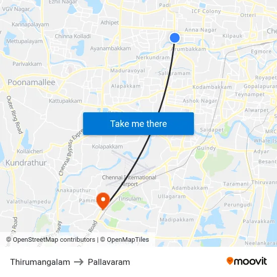 Thirumangalam to Pallavaram map