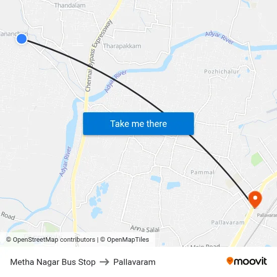 Metha Nagar Bus Stop to Pallavaram map