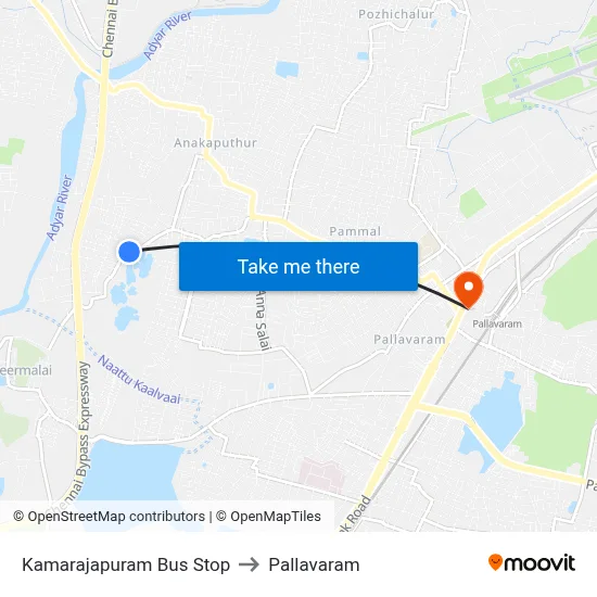 Kamarajapuram Bus Stop to Pallavaram map