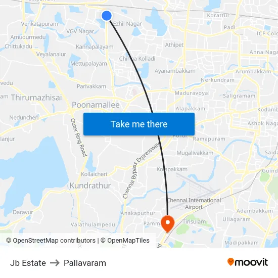 Jb Estate to Pallavaram map