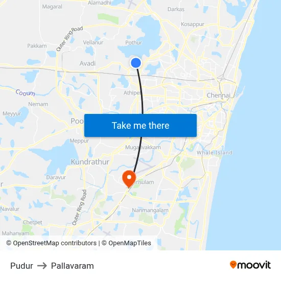 Pudur to Pallavaram map