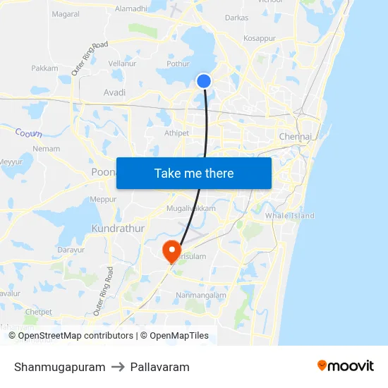 Shanmugapuram to Pallavaram map