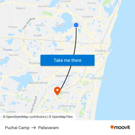 Puzhal Camp to Pallavaram map