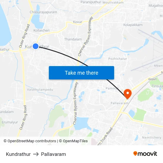 Kundrathur to Pallavaram map
