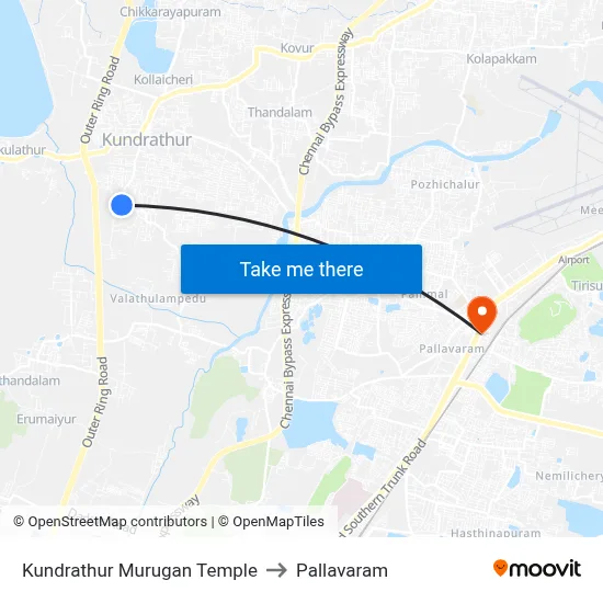 Kundrathur Murugan Temple to Pallavaram map
