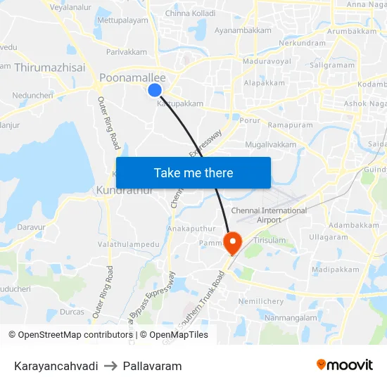 Karayancahvadi to Pallavaram map