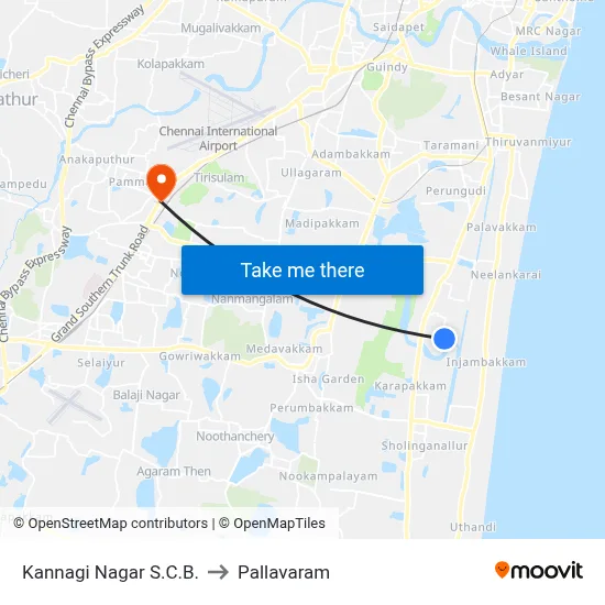 Kannagi Nagar S.C.B. to Pallavaram map