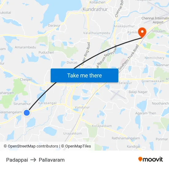 Padappai to Pallavaram map