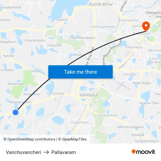 Vanchuvancheri to Pallavaram map