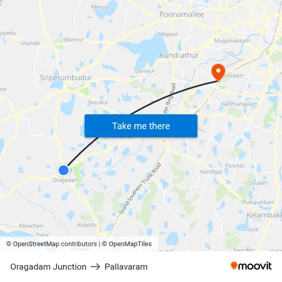 Oragadam Junction to Pallavaram map