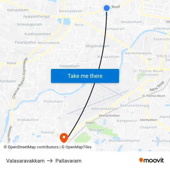 Valasaravakkam to Pallavaram map