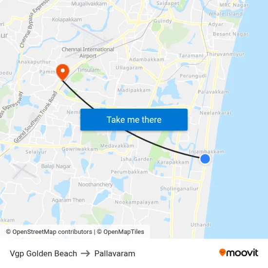 Vgp Golden Beach to Pallavaram map
