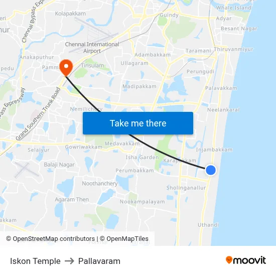 Iskon Temple to Pallavaram map