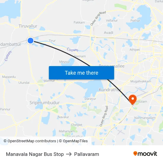 Manavala Nagar Bus Stop to Pallavaram map