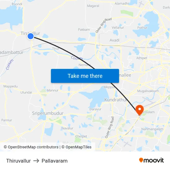 Thiruvallur to Pallavaram map