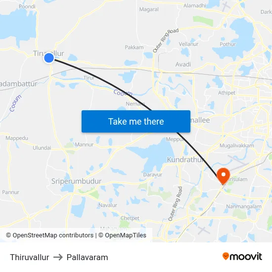 Thiruvallur to Pallavaram map