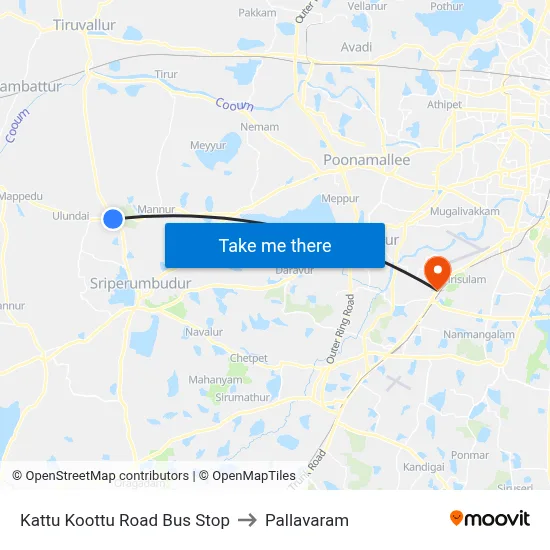 Kattu Koottu Road Bus Stop to Pallavaram map