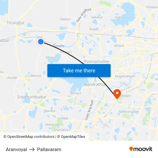 Aranvoyal to Pallavaram map