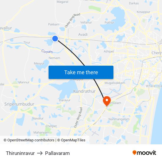 Thiruninravur to Pallavaram map
