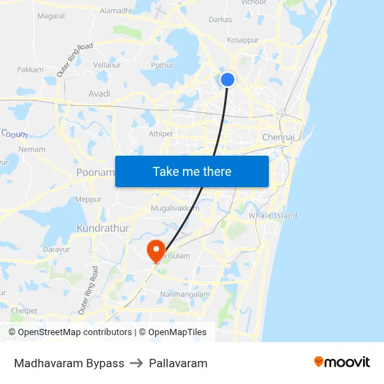 Madhavaram Bypass to Pallavaram map