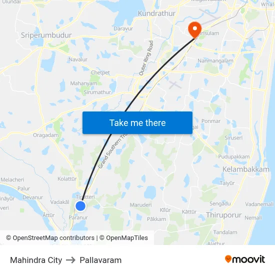 Mahindra City to Pallavaram map