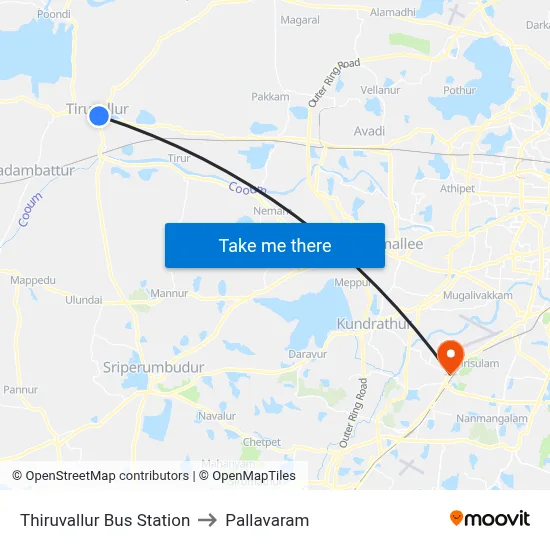 Thiruvallur Bus Station to Pallavaram map