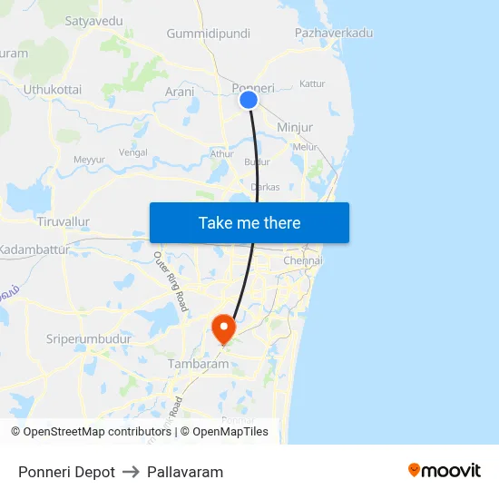 Ponneri Depot to Pallavaram map