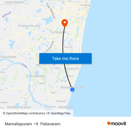 Mamallapuram to Pallavaram map