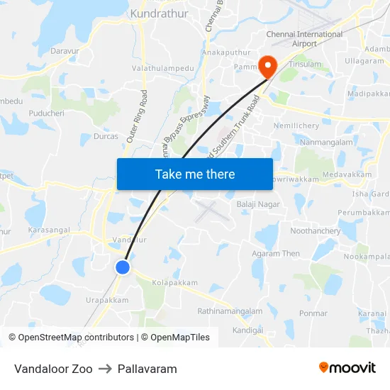 Vandaloor Zoo to Pallavaram map