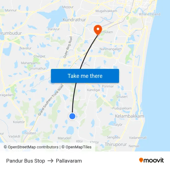 Pandur Bus Stop to Pallavaram map
