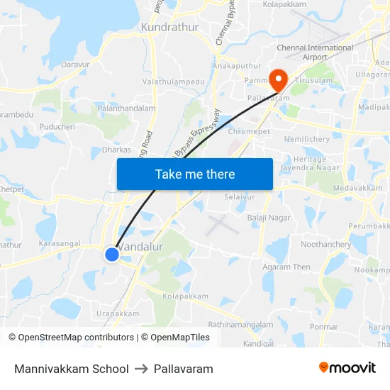 Mannivakkam School to Pallavaram map
