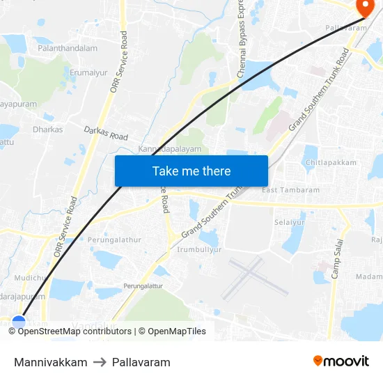Mannivakkam to Pallavaram map