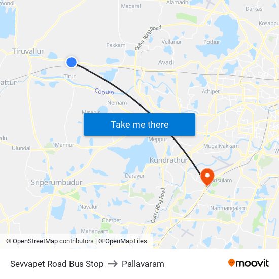 Sevvapet Road Bus Stop to Pallavaram map