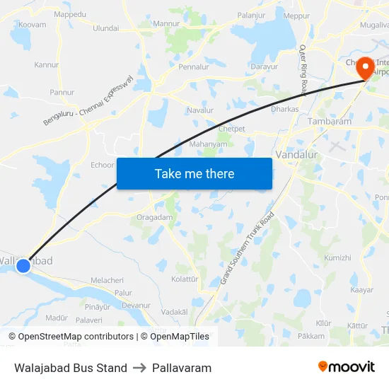 Walajabad Bus Stand to Pallavaram map