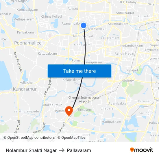 Nolambur Shakti Nagar to Pallavaram map