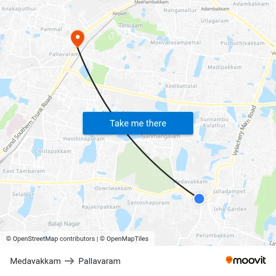 Medavakkam to Pallavaram map
